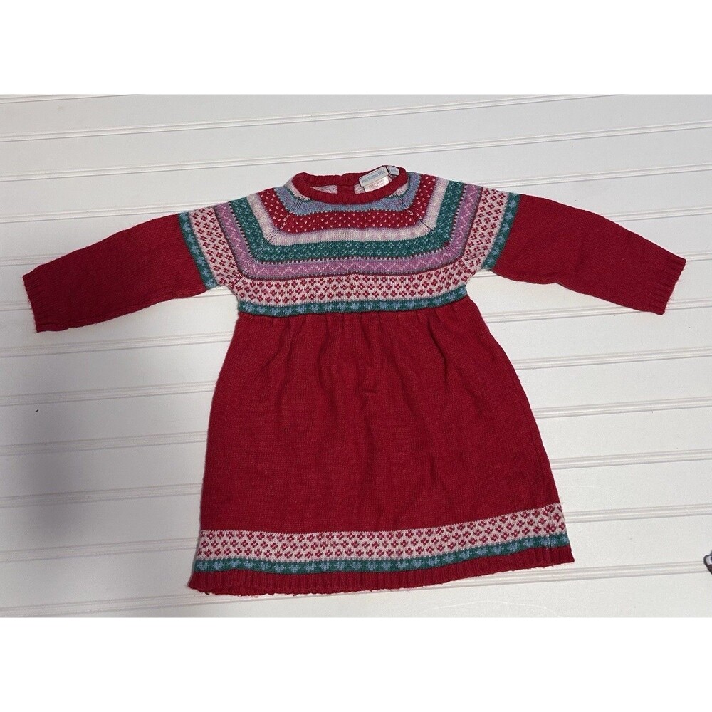 JoJo Maman Bébé Red Fair Isle Knit Dress 18-24M Cashmere Angora Blend Festive